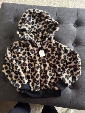 Swiggles Faux Fur Leopard Hoodie Jacket - Beige, Black